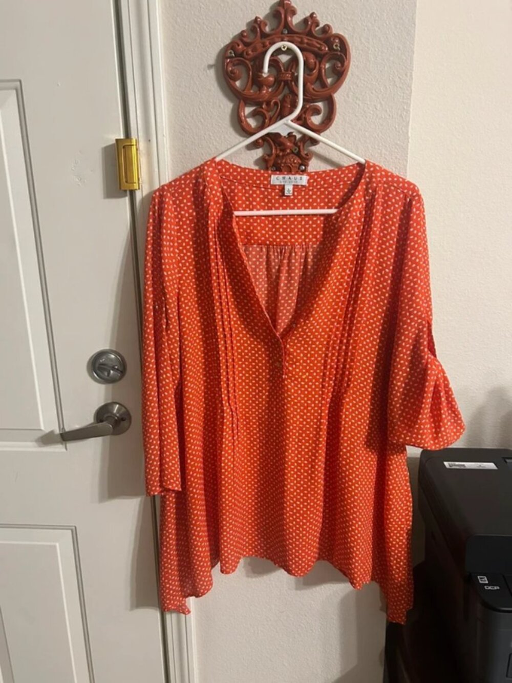 Chaus New York Orange Print Flowy Blouse
